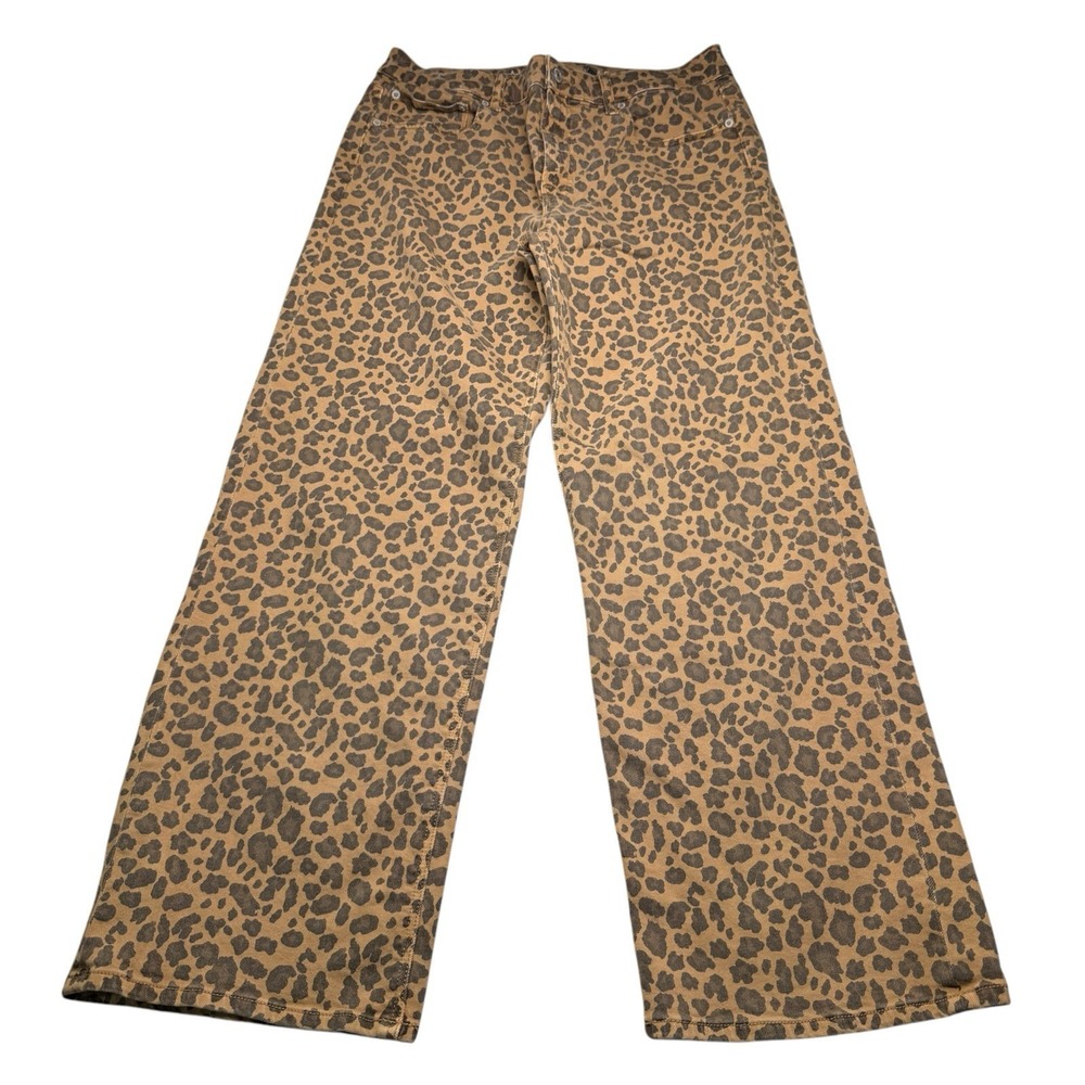 American Eagle Women's Baggy Wide-Leg Size 8 Leopard Low Rise Stretch Pants
